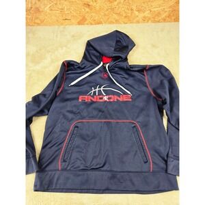 AND1 Mens Navy Blue Athletic Hoodie Basketball Graphic Hooded Sweatshirt Size XL